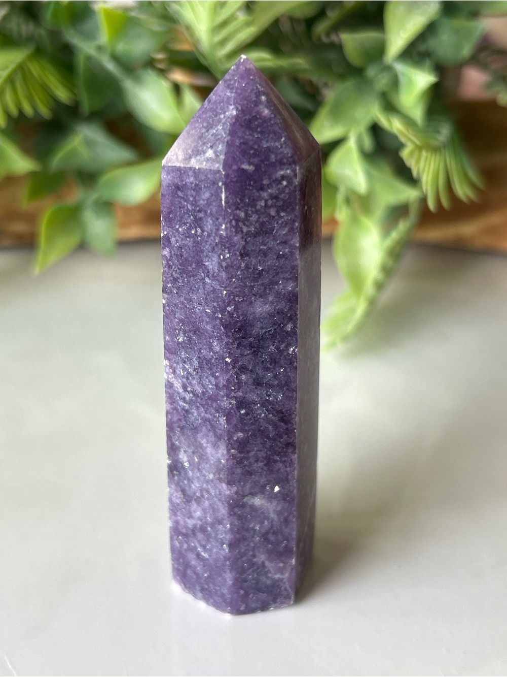 Purple Crystal Lepidolite Point Tower - Home Accent 3.25” H